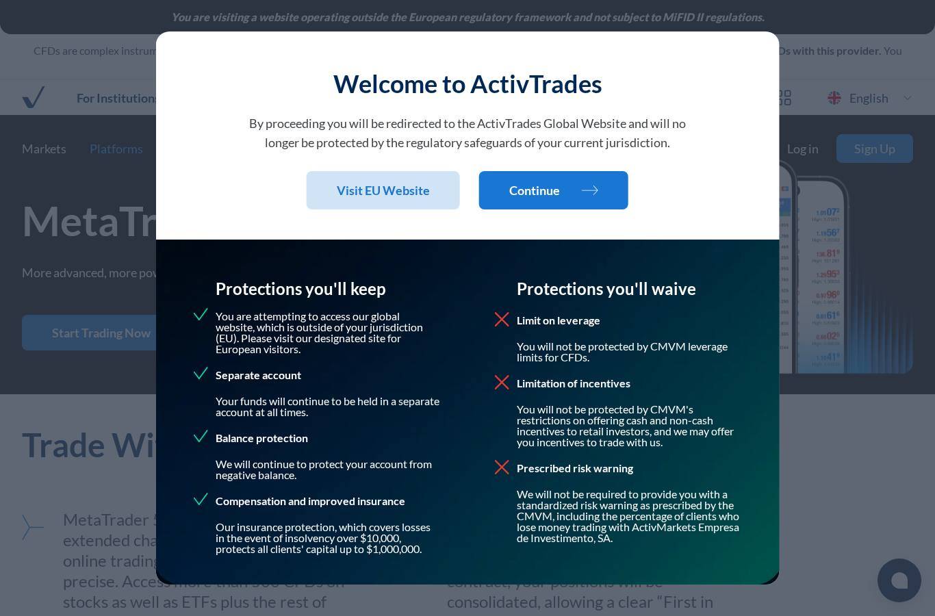 The platform page on the ActivTrades website