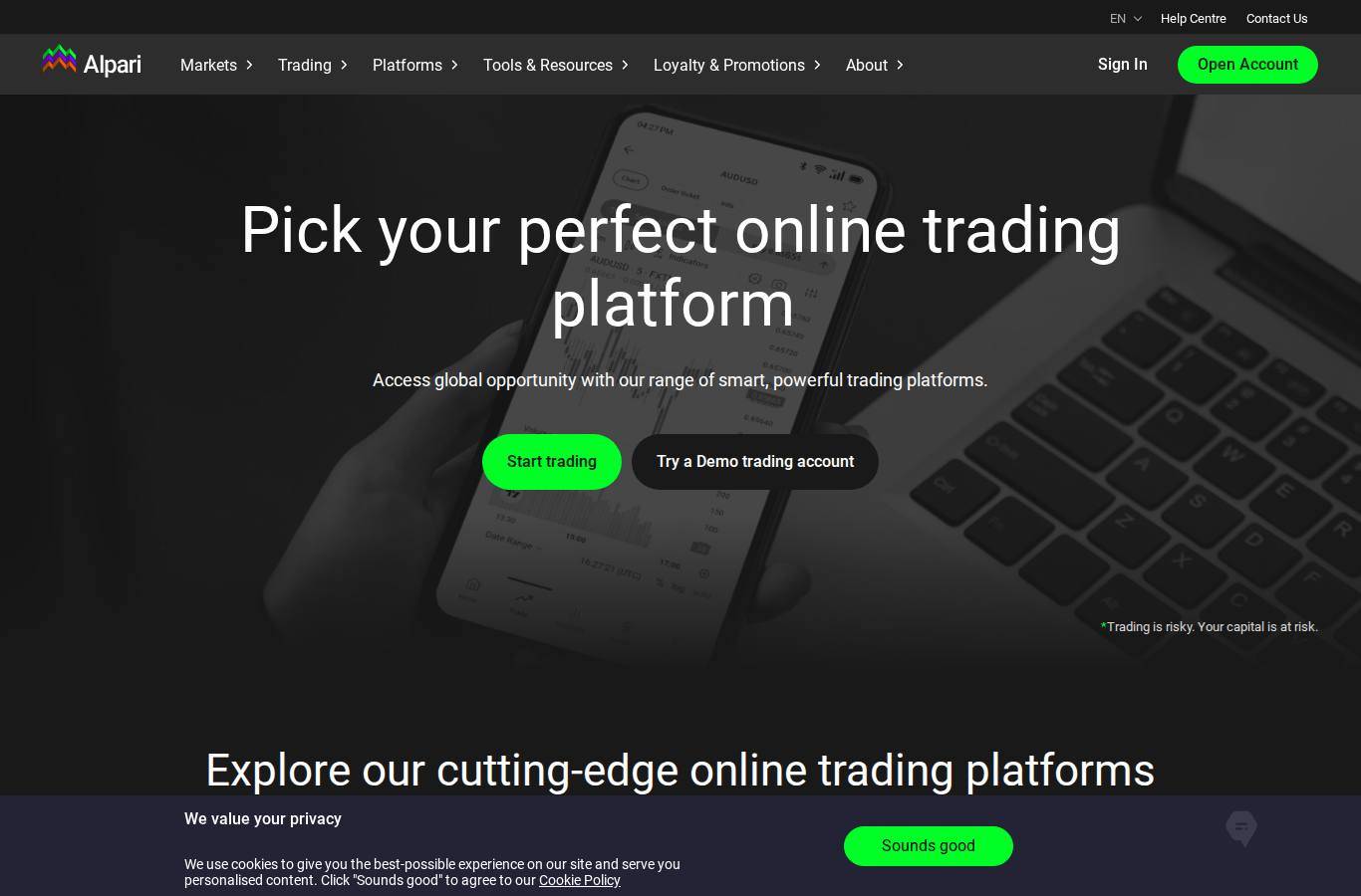The platform page on the Alpari website