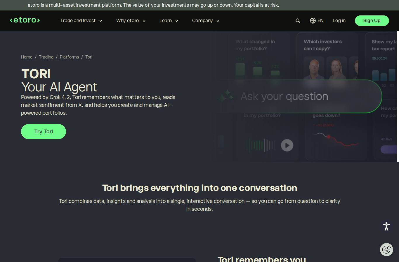 The platform page on the eToro website