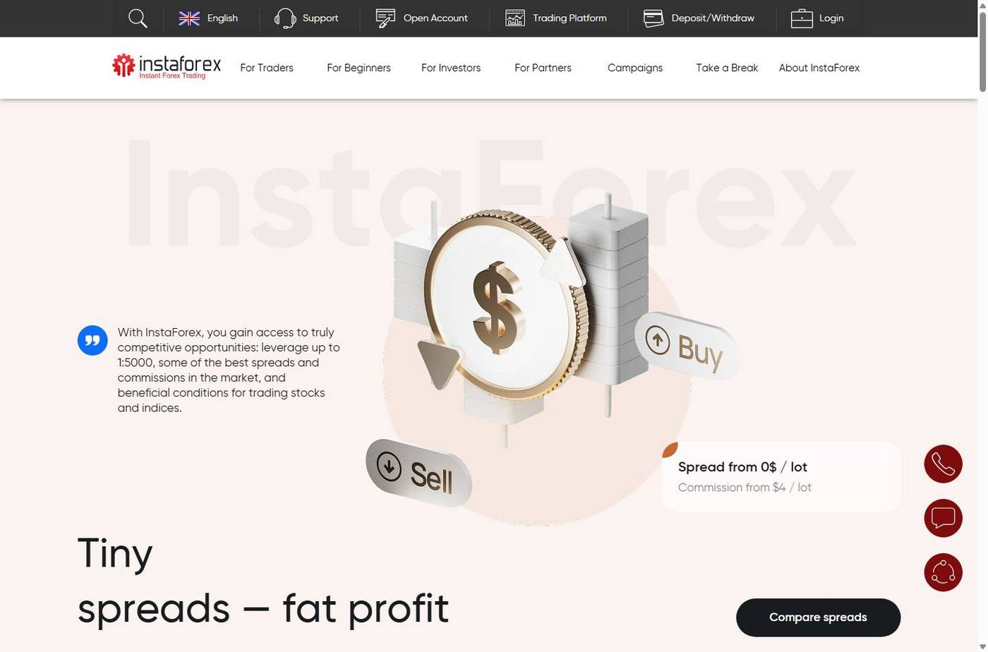 Screenshot of the InstaForex website