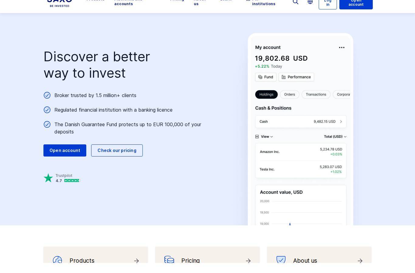 Screenshot of the Saxo Bank website