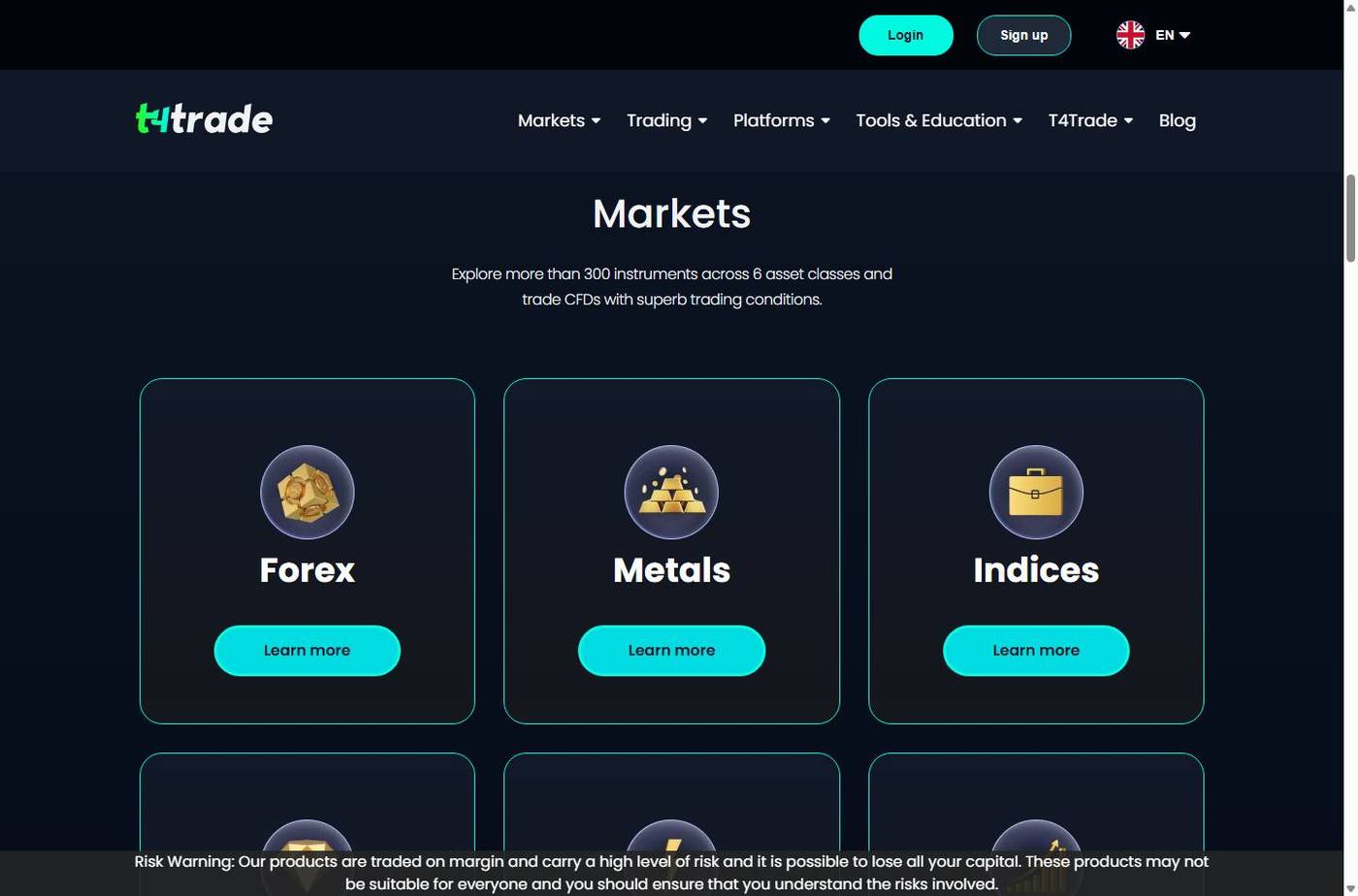 Screenshot of the T4Trade website